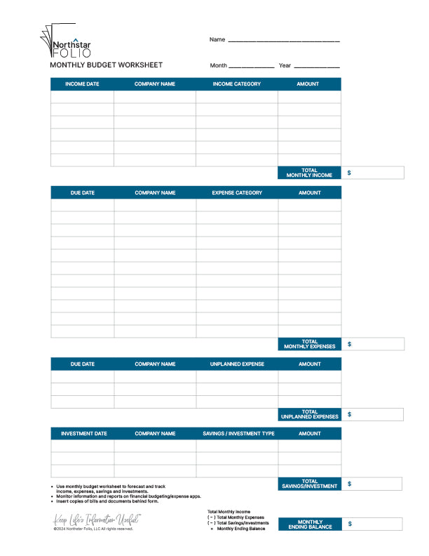 FINANCIAL PAD_Monthly Budget Worksheet_Oct. 22